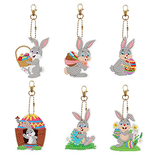 MWOOT 6 Stück 5D Diamond Art Painting Anhänger Set Ostern Kinder Mädchen Hase Ostereier DIY Keychains Doppelseitig Schlüsselanhänger für Handtasche Dekoration MWOOT 6 Stück 5D Diamond Art Painting Anhänger Set Ostern Kinder Mädchen Hase Ostereier DIY Keychains Doppelseitig Schlüsselanhänger für Handtasche Dekoration von MWOOT