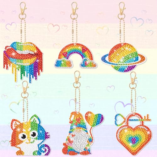 MWOOT 6 Stück Regenbogen Diamant Malerei,Gay Pride Month Diamond Art Painting Keychain,Schlüsselanhänger LGBTQ Regenbogen,5D DIY Doppelseitig Diamant Strass Malerei Schlüsselbund Key Chain von MWOOT