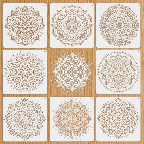 MWOOT 8 Stück Große Schablonen,Mandala Painting Stencils Schablone,Wiederverwendbare Malerei Vorlage Stencil,Mandala Skala Schablonen Malen für Kacheln Malerei Leinwand Möbel Handwerk (29.8x29.8CM) von MWOOT