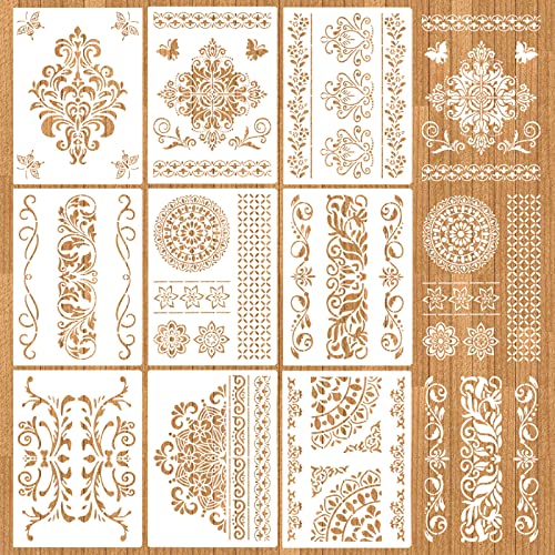 MWOOT 9 Stück Mandala Blume Schablonen Stencils Kit, Wiederverwendbares Malerei Vorlage Zubehör, DIY Malen Schablone zum Malen an der Wand Fliesen Möbel Kissen Scrapbooking Dekoration (28x21CM) von MWOOT