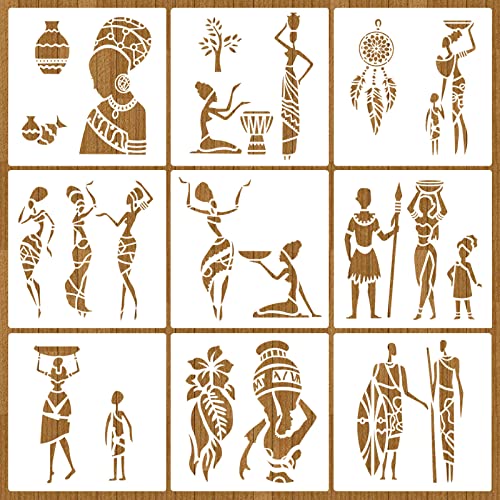 MWOOT 9 Stücke Afrikanischer Stamm Schablone, Wiederverwendbare DIY Schablonen Vintage, African Tribal Painting Stencils für Scrapbooking, Stein, Wand Dekoration, Schablonen für Kinder (20 x 20 cm) MWOOT 9 Stücke Afrikanischer Stamm Schablone, Wiederverwendbare DIY Schablonen Vintage, African Tribal Painting Stencils für Scrapbooking, Stein, Wand Dekoration, Schablonen für Kinder (20 x 20 cm) von MWOOT