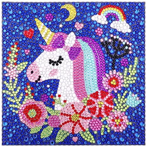 MWOOT DIY 5D Kinder Diamant Malerei Kits Malen nach Zahlen, Diamond Art Painting Stickerei Kreuzstich Funkelnde Strass Illustrationen für Küche Zimmer Wanddekoration(15x15CM) -Einhorn von MWOOT