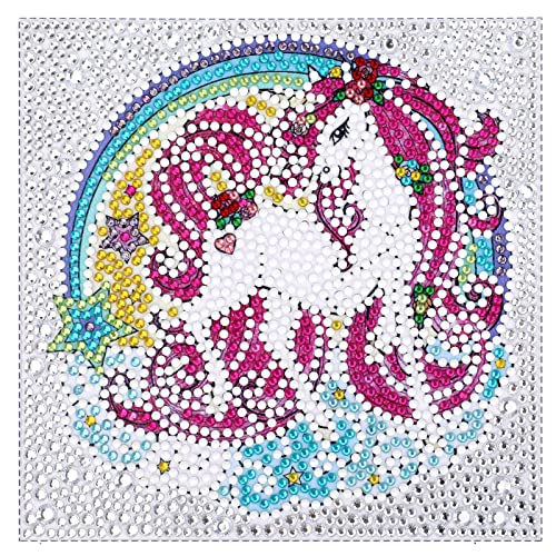 MWOOT DIY 5D Kinder Diamant Malerei Kits Malen nach Zahlen, Leuchtend im Dunkeln Einhorn Diamond Art Painting Strass Stickerei Kreuzstich Glitzernde Kristall Bild für Küche Tür Wanddekoration(15x15CM) von MWOOT