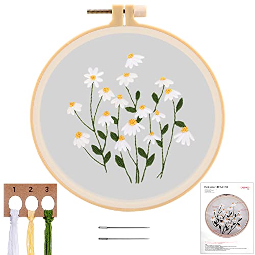MWOOT DIY Blumenstickerei Chiffon Handgemachte Kreuzstich Set,Embroidery Cross Stitch Starter Kit für Erwachsene und Kinder Anfänger (Mit Stickrahmen) von MWOOT