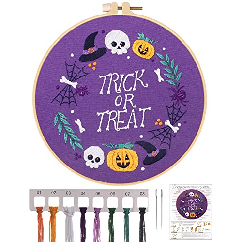 MWOOT DIY Halloween Handgemachte Kreuzstich Set Mit Stickrahmen,Embroidery Cross Stitch Stickerei Starter Kit für Erwachsene Anfänger, Halloween Embroidery Deko Geschenk von MWOOT
