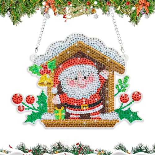 MWOOT DIY Weihnachten Diamant Malerei Anhänger Pendant, Santa Claus 5D Strass Diamond Pasted Painting Hängen Ornamente mit Kette, Christmas Anhänger für Anfänger Tür Fenster Wand Hanging Dekoration von MWOOT