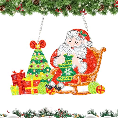 MWOOT DIY Weihnachts Baum Diamant Malerei Anhänger Pendant, Santa Claus 5D Strass Diamond Pasted Painting Hängen Ornamente mit Kette, Christmas Anhänger für Anfänger Fenster Wand Kaminsims Dekoration von MWOOT