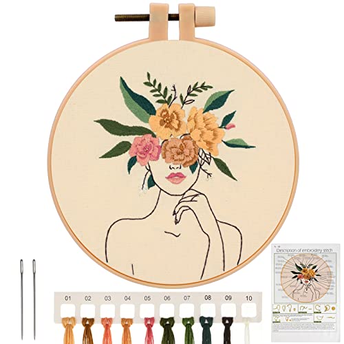 MWOOT Frau Stickerei Starter Kit,DIY Handgemachte Kreuzstich Set, Anfänger Embroidery Cross Stitch Starter Kit für Erwachsene von MWOOT
