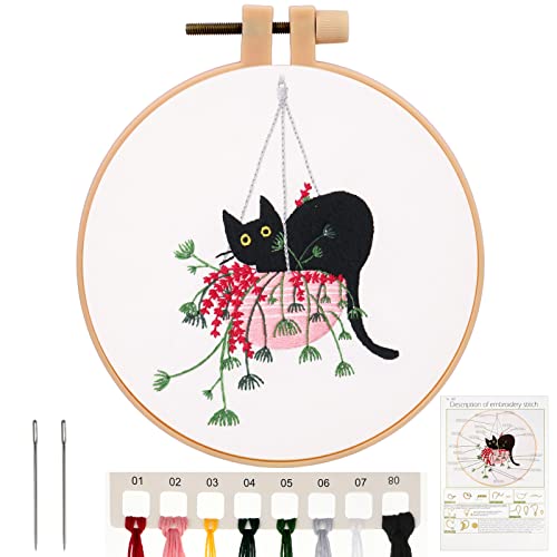 MWOOT Katze Stickerei Kreuzstich Set, Handmade Cat Embroidery Starter Kit,Anfänger Stickerei Set, Stick Starter Kit für Anfänger Erwachsene von MWOOT