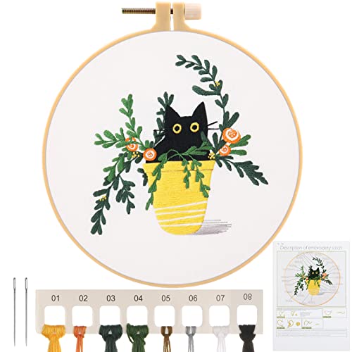 MWOOT Katze Stickerei Starter Kit,DIY Handgemachte Kreuzstich Set, Anfänger Embroidery Cross Stitch Starter Kit für Erwachsene von MWOOT