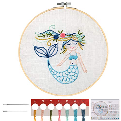 MWOOT Kinder Stickerei Starter Kit Kreuzstich Set,DIY Handgemachte Meerjungfrau Cross Stitch Embroidery Starter Kit für Anfänger von MWOOT