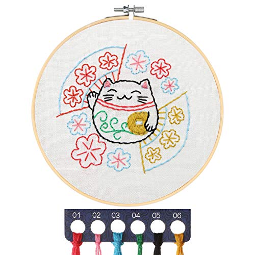 MWOOT Kinder Stickerei Starter Kreuzstich Kit,DIY Anfänger Handgemachte Cross Stitch Embroidery Starter Kit für Erwachsene und Kinder(Glückliche Katze) von MWOOT