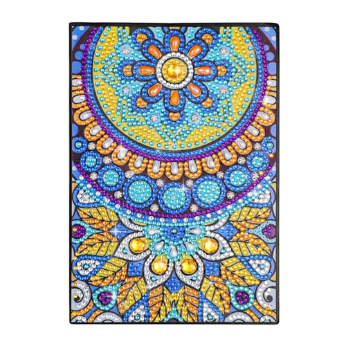 MWOOT Mandala A5 Notizbuch Diamantmalerei, 5D DIY Diamond Painting Kit,DIY Notebook, Strass Notizbuch, Blanko Leder Tagebuch für Schüler, Büro, Schulbedarf (50 Blätter) von MWOOT
