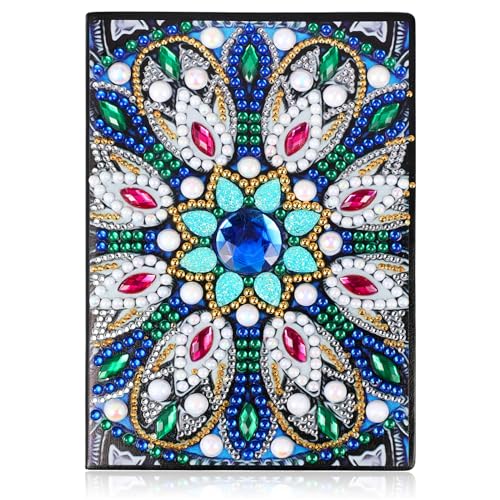 MWOOT Mandala Diamant Malerei A5 Notizbuch, DIY 5D Diamond Art Painting Leder Skizzenbuch, Strass Malerei Blanko Papier Notizblock Malen nach Zahlen für Anfänger Journal Schule Büro Geschenk von MWOOT