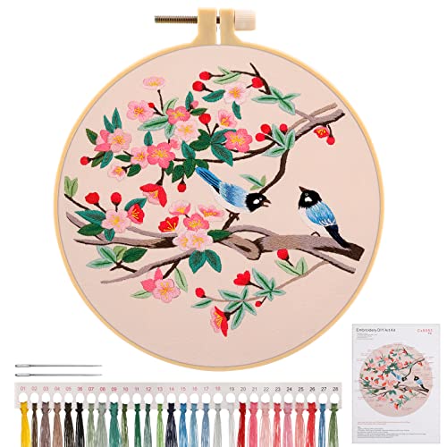 MWOOT Rosa Stickerei Kreuzstich Set,DIY Handmade Embroidery Cross Stitch Starter Kit mit Vogel und Blume,Anfänger Stickerei Kit für Erwachsene von MWOOT