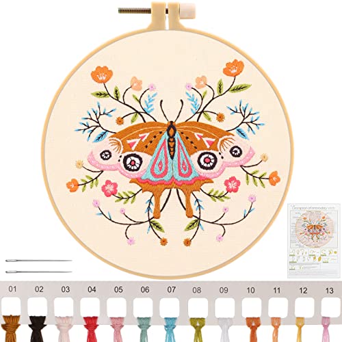 MWOOT Schmetterling Stickerei Kreuzstich Set,Butterfly Handmade Embroidery Starter Kit,Anfänger Stickerei Set, Stick Starter Kit für Anfänger Erwachsene von MWOOT