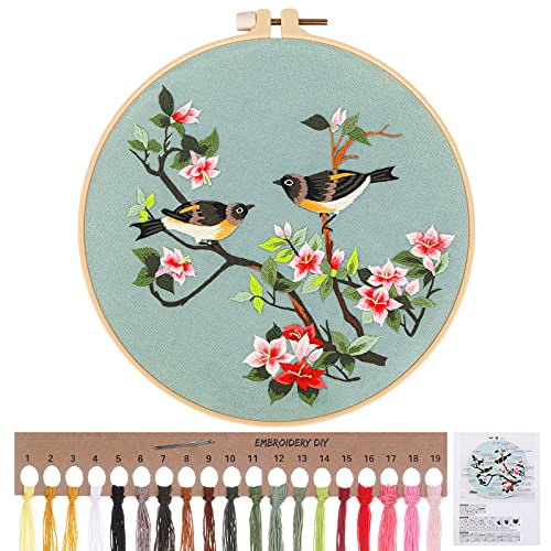 MWOOT Stickerei Kreuzstich Set mit Blumen und Vögel Muster, DIY Handmade Embroidery Cross Stitch Starter Kit, Stickerei Kit für Erwachsene Anfänger von MWOOT