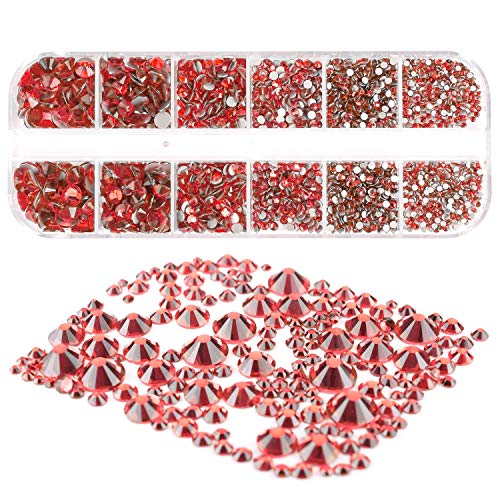 Mwoot 2000 Stück Steinchen, Glitzersteine in 6 Größe (2-5mm), Strassstein Set mit Pinzette und Picking Stift für Nageldesign Rot von MWOOT