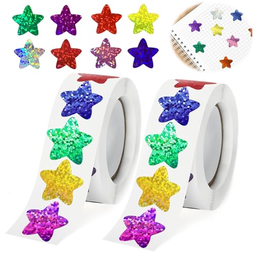 1000 Stück Sterne Aufkleber, Bunt Belohnung Sternaufkleber für Kinder 2,5 cm Selbstklebend Dekorative Stern Aufkleber, Stern Aufkleber für DIY, Scrapbooking, Geschenke, Grußkarten, Basteln (2 Rolle) von MWRWRR