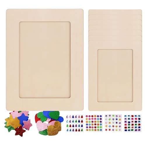 MWZBTG Holz Bilderrahmen - Handgefertigte Holzrahmen - Kunstposter Präsentation Mit Glitzersterne Herzen Aufkleber 20x15cm Für Zuhause Wohnzimmer Arbeitsplatz Kinderzimmer von MWZBTG