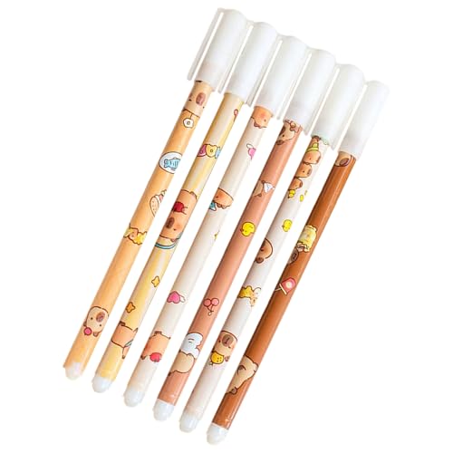 MWZBTG Löschbare Gelstifte, löschbare Stifte - Set von 6 Capybara -Muster bunte Gelstifte | Mit Radiergummi, Fade-resistenter, Comfort-Grip-Schreibwarenpapier für Kunstskizzierschulenaufgaben von MWZBTG