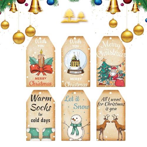 MWZBTG Weihnachtsgeschenkanhänger mit Schnur, Anhänger Weihnachtsanhänger-Dekoration, Weihnachtsbaumschmuck - Weihnachtsdekorationsanhänger, Weihnachtsbänder für Familie, von MWZBTG