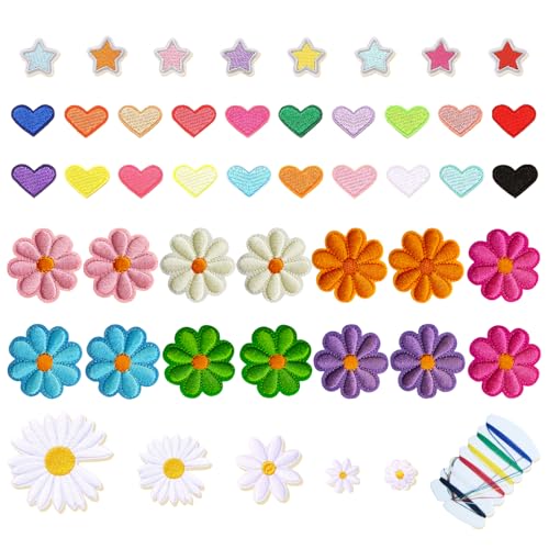 MXCOIRTP Bunte Blumen-Aufnäher zum Aufbügeln, niedliche Gänseblümchen, Sterne, Herz-Applikation, zum Aufnähen oder Aufnähen für Kleidung, Jacken, Jeans, Hosen, Hüte, Rucksäcke, 47 Stück MXCOIRTP Bunte Blumen-Aufnäher zum Aufbügeln, niedliche Gänseblümchen, Sterne, Herz-Applikation, zum Aufnähen oder Aufnähen für Kleidung, Jacken, Jeans, Hosen, Hüte, Rucksäcke, 47 Stück von MXCOIRTP