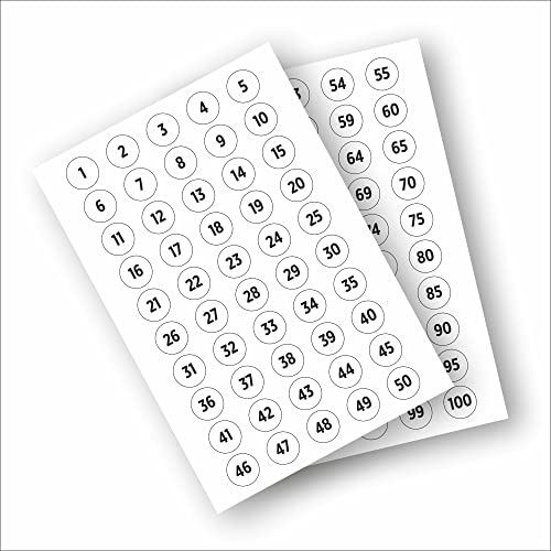 1-100 Zahlen Aufkleber, 1000 Etiketten Rund, 20 mm / 2 cm Sticker Nummern (Weiß) von MXELDN