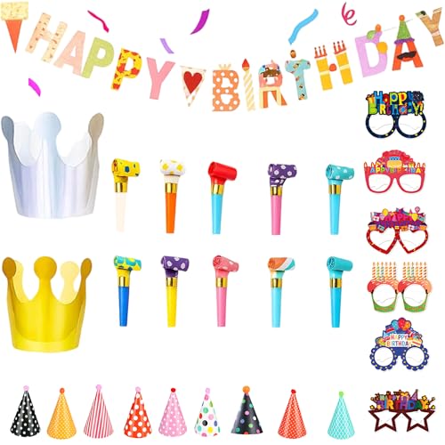 28-teiliges Geburtstagsparty-Set mit Mini-Partyhüten, Partyhüten für Kinder, Papiergläser, Gebläse für Kinder, Geburtstagshut, für Teddy 28-teiliges Geburtstagsparty-Set mit Mini-Partyhüten, Partyhüten für Kinder, Papiergläser, Gebläse für Kinder, Geburtstagshut, für Teddy von MXHBSTP