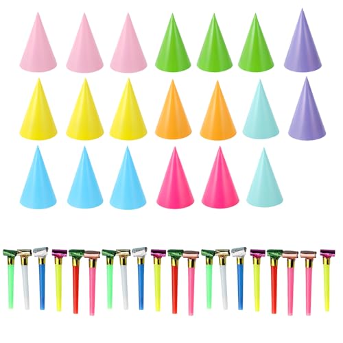 MXHBSTP 40-teiliges Set mit 20 Gebläsen, Partyhüte für Kinder, bunte Kegelhüte für Geburtstagsfeiern, Schulveranstaltungen, Haustierfeiern, 8 lebendige Farben MXHBSTP 40-teiliges Set mit 20 Gebläsen, Partyhüte für Kinder, bunte Kegelhüte für Geburtstagsfeiern, Schulveranstaltungen, Haustierfeiern, 8 lebendige Farben von MXHBSTP