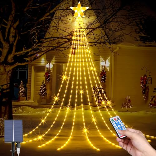 LED Weihnachtsbeleuchtung Außen, LED Solar Weihnachtsbaum Lichterkette, 9*2M 8 Modi 198 LEDs Außen Wasserdicht Christbaumbeleuchtung mit Sterne Fernbedienung für Party, Fest, Weihnachtsbaumdekoration LED Weihnachtsbeleuchtung Außen, LED Solar Weihnachtsbaum Lichterkette, 9*2M 8 Modi 198 LEDs Außen Wasserdicht Christbaumbeleuchtung mit Sterne Fernbedienung für Party, Fest, Weihnachtsbaumdekoration von MXJFYY