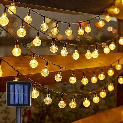 MXJFYY Weihnachtsdeko Lichterkette, 12M 8 Modi Solar Wasserdicht, Warmweiß LED Kugel Lichterkette, Indoor/Outdoor Geeignet für Weihnachtsbaum, Schlafzimmer, Party, Kamin, Garten von MXJFYY
