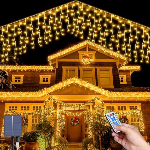 MXJFYY Weihnachten Solar Eiszapfen Lichterkette Außen, 5M Wasserdicht Eiszapfen Lichterkette, 16pcs*0.8M 128LEDs Eiszapfen Vorhang Lichter mit 8 Modi Fernbedienung, Weihnachtsdekolicht MXJFYY Weihnachten Solar Eiszapfen Lichterkette Außen, 5M Wasserdicht Eiszapfen Lichterkette, 16pcs*0.8M 128LEDs Eiszapfen Vorhang Lichter mit 8 Modi Fernbedienung, Weihnachtsdekolicht von MXJFYY