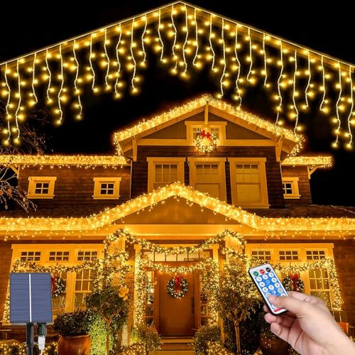 MXJFYY Weihnachten Solar Eiszapfen Lichterkette Außen, 8M Wasserdicht Eiszapfen Lichterkette, 44pcs*0.8M 264LEDs Eiszapfen Vorhang Lichter mit 8 Modi Fernbedienung, Weihnachtsdekolicht MXJFYY Weihnachten Solar Eiszapfen Lichterkette Außen, 8M Wasserdicht Eiszapfen Lichterkette, 44pcs*0.8M 264LEDs Eiszapfen Vorhang Lichter mit 8 Modi Fernbedienung, Weihnachtsdekolicht von MXJFYY