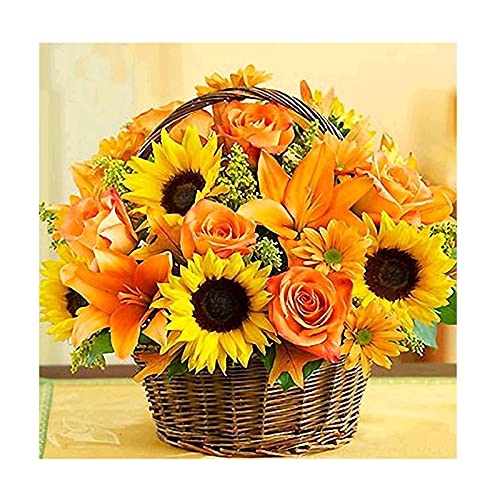 MXJSUA Diamond Painting Diamond Painting Kinder, Diamant Painting Bilder, 5D Strasssteinbild zum Selbermachen Korb mit Sonnenblumen, Kreuzstich Verzierungen Kunst Handwerk Wanddekoration 30x30cm von MXJSUA