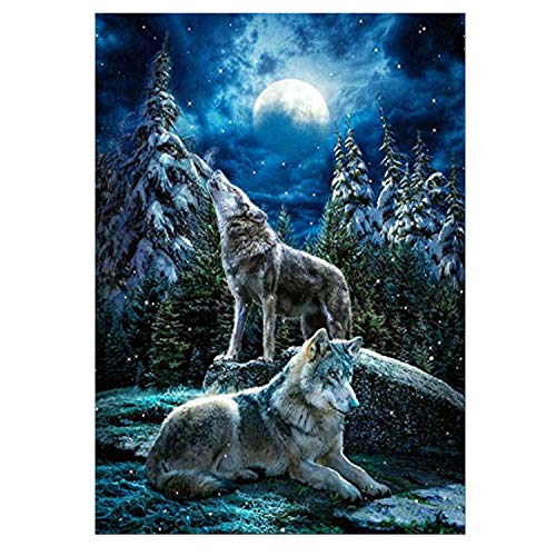 MXJSUA Diamond Painting Wolf, Full 5D Diamant Painting Wolf im Mondlicht, Diamond Painting, Diamond Painting Erwachsene Diamant Painting Bilder Kinder Daiments Painting für Heimwand Deko 30x40cm von MXJSUA