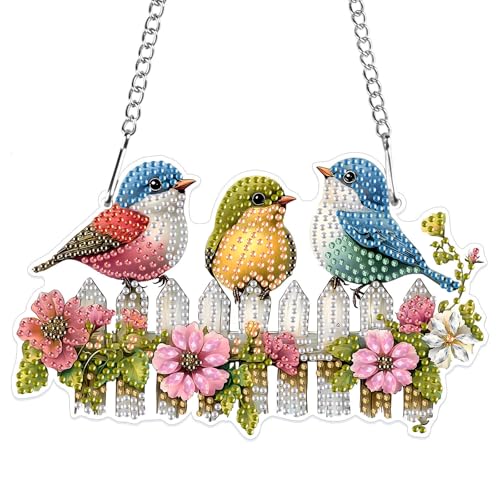 MXJSUA 5D Diamond Painting Anhänger, Drei niedliche Vögel Diamond Painting mit Kette Erwachsene, Diamant Painting Fensterbilder, Hängende Ornament Bastelset Set für Wand Und Eingang Decor MXJSUA 5D Diamond Painting Anhänger, Drei niedliche Vögel Diamond Painting mit Kette Erwachsene, Diamant Painting Fensterbilder, Hängende Ornament Bastelset Set für Wand Und Eingang Decor von MXJSUA