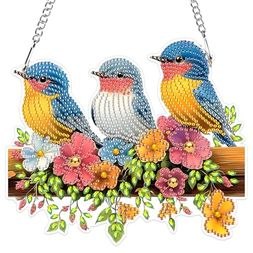 MXJSUA 5D Diamond Painting Anhänger, Vögel Blumen Zaun Diamond Painting mit Kette Erwachsene, Diamant Painting Fensterbilder, Hängende Ornament Bastelset Set für Wand Und Eingang Decor MXJSUA 5D Diamond Painting Anhänger, Vögel Blumen Zaun Diamond Painting mit Kette Erwachsene, Diamant Painting Fensterbilder, Hängende Ornament Bastelset Set für Wand Und Eingang Decor von MXJSUA