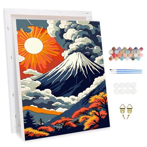 MXJSUA Berg Fuji Malen Nach Zahlen Erwachsene mit Rahmen, DIY Handgemälde Ölgemälde Kit für Anfänger Mit 3 Pinseln und Acrylfarbe Knitterfreie Leinwand Kit für Home Haus Deko 30x40cm von MXJSUA