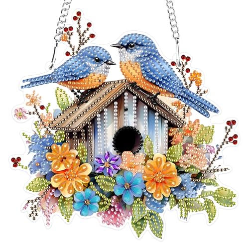 MXJSUA Blumen-Vogelhaus Diamond Painting Anhänger, Diamond Painting mit Kette Erwachsene, Diamant Painting Fensterbilder, Hängende Ornament Bastelset Set für Wand Und Eingang Decor MXJSUA Blumen-Vogelhaus Diamond Painting Anhänger, Diamond Painting mit Kette Erwachsene, Diamant Painting Fensterbilder, Hängende Ornament Bastelset Set für Wand Und Eingang Decor von MXJSUA