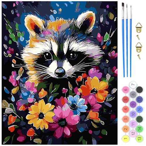 MXJSUA Blumen Waschbär Malen nach Zahlen Erwachsene, DIY Handgemalt Ölgemälde Kit - 40x50 CM, Paint by Numbers Adult Mit 3 Pinseln und Acrylfarbe Leinwand Kit, Geschenke und Home Haus Deko MXJSUA Blumen Waschbär Malen nach Zahlen Erwachsene, DIY Handgemalt Ölgemälde Kit - 40x50 CM, Paint by Numbers Adult Mit 3 Pinseln und Acrylfarbe Leinwand Kit, Geschenke und Home Haus Deko von MXJSUA