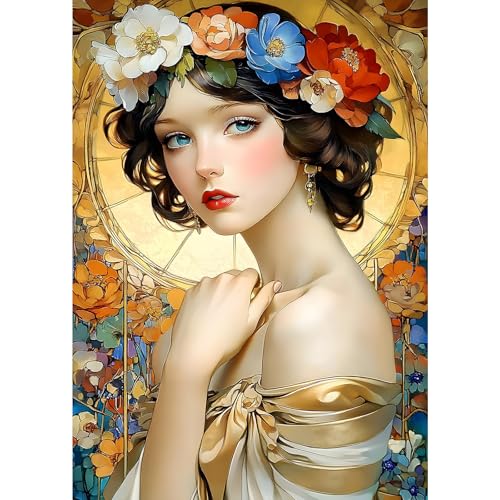MXJSUA Blumenfrau Diamond Painting Erwachsene, 5D Diamant Painting Bilder Anfänger, DIY Runder Vollbohrer Diamanten Malerei Stickerei Kreuzstich Geschenke Home Wand Dekor 30x40cm von MXJSUA
