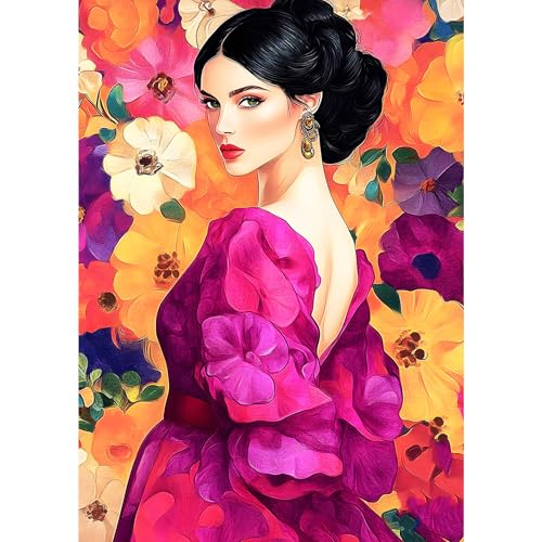 MXJSUA Blumenhafte Frau Diamond Painting Erwachsene, 5D Diamant Painting Bilder Anfänger, DIY Runder Vollbohrer Diamanten Malerei Stickerei Kreuzstich Geschenke Home Wand Dekor 30x40cm von MXJSUA