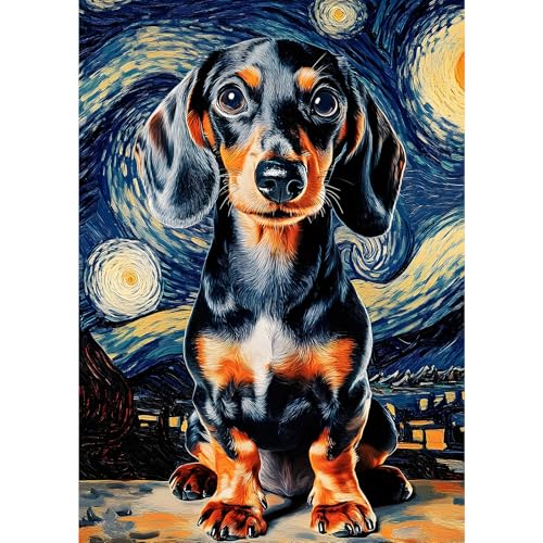 MXJSUA Dackel Diamond Painting Erwachsene, 5D Diamant Painting Bilder Anfänger, DIY Runder Vollbohrer Diamanten Malerei Stickerei Kreuzstich Geschenke Home Wand Dekor 30x40cm von MXJSUA