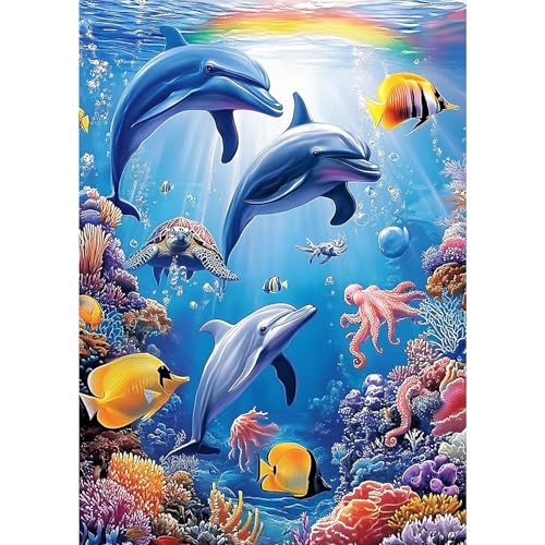 MXJSUA Diamant Painting Bilder, Delfine Meereswelt Diamond Painting für Erwachsene Anfänger, 5D DIY Diamant Malerei für Zuhause Dekor 30x40 cm von MXJSUA