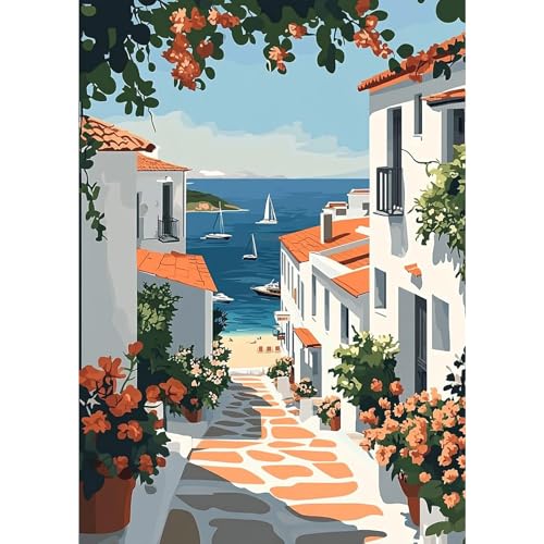 MXJSUA Diamant Painting Bilder, Griechische Straßenszene Diamond Painting für Erwachsene Anfänger, 5D DIY Diamant Malerei für Zuhause Dekor 30x40 cm von MXJSUA