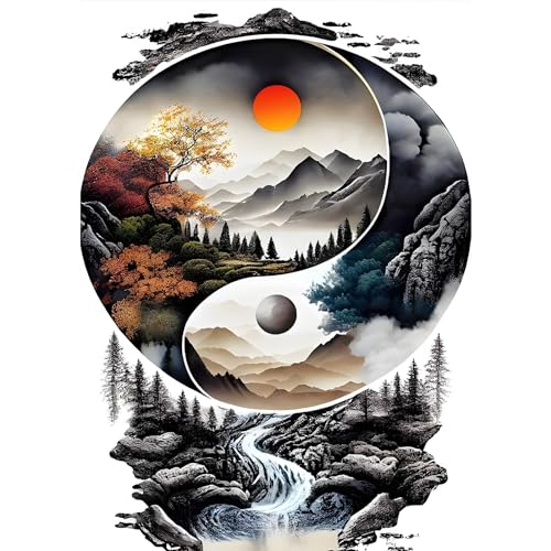 MXJSUA Diamant Painting Bilder, Landschaft Tai Chi Sonne Mond Diamond Painting für Erwachsene Anfänger, 5D DIY Diamant Malerei für Zuhause Dekor 30x40 cm von MXJSUA