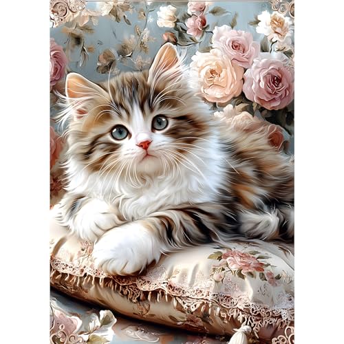 MXJSUA Diamant Painting Bilder, Süße Katze Diamond Painting für Erwachsene Anfänger, 5D DIY Diamant Malerei für Zuhause Dekor 30x40 cm von MXJSUA