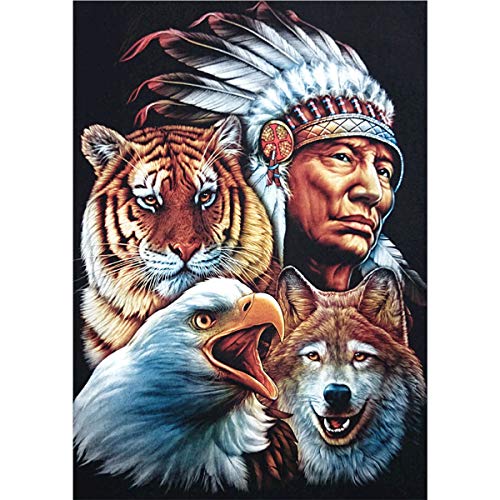MXJSUA Diamant Painting Bilder, Ureinwohner-Amerikanischer Adler Tiger Wolf Diamond Painting für Erwachsene Anfänger, 5D DIY Diamant Malerei für Zuhause Dekor 30x40 cm von MXJSUA