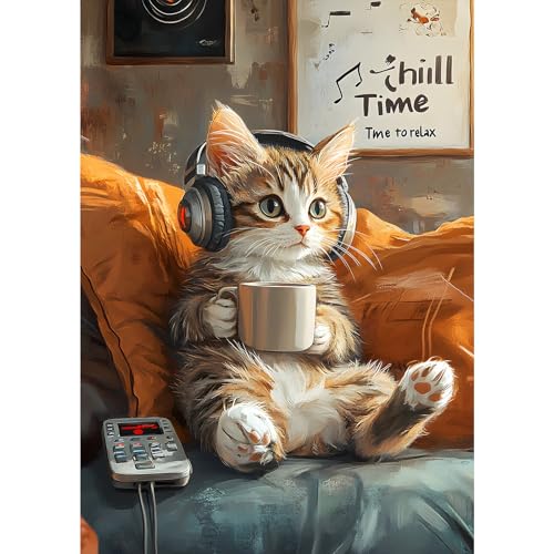 MXJSUA Diamant Painting Bilder Erwachsene Set, Entspannte Katze 5D Diamond Painting Full Drill, Diamant Painting Bilder Kunsthandwerk House Wall Dekoration 30x40cm von MXJSUA